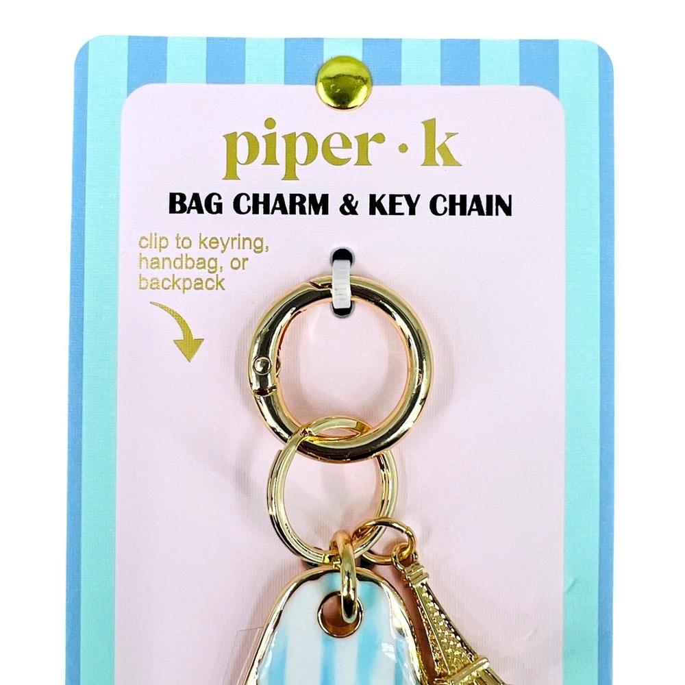 Piper K Dachshund Bag Charm Keychain Eiffel Tower Paris Theme Gold Tone NWT - Picture 3 of 4